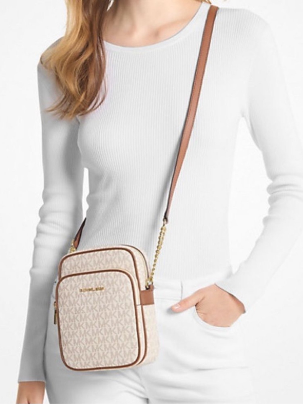 Michael Kors Jet Set Travel Medium Logo Crossbody‎ Bag in vanilla/Brown